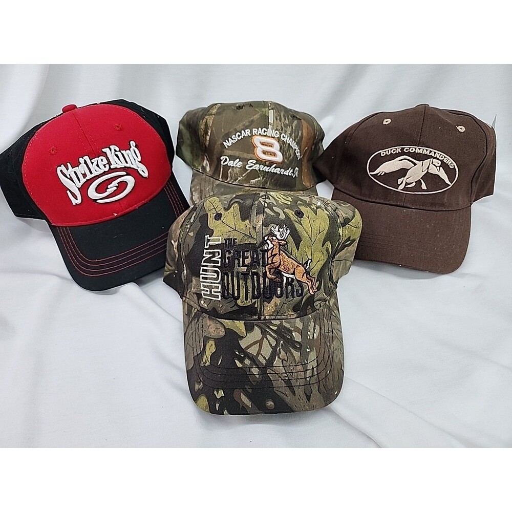 Baseball Hats Lot Of 4 Fish Hunt Race Good Condition One Size Fits All